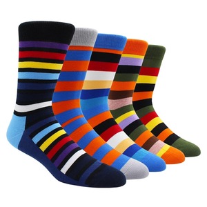 Chaussettes longues en coton pour hommes, mode décontractée, couleur contrastée, arc-en-ciel, chaussettes à rayures de grande taille pour hommes - Product Image 6