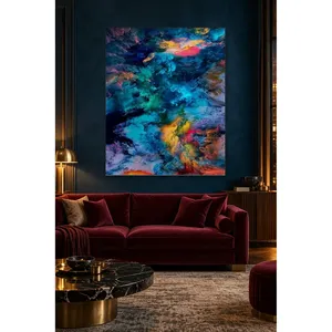 Impresión en Lienzo con Patrón Abstracto de Nubes Rosadas Turquesa Fida - Product Image 2