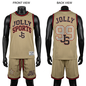Ensemble short et maillot de basket pour homme, 180 GSM, maille respirante, beige, rouge, noir, logo personnalisé par sublimation - Product Image 1