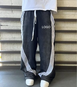 High Quality Winter Vintage <b>Spray</b> Sweat Pants Men Side Striped Wide Leg Stacked Graphic Embroidered Webbing Curved Long 100% - Product Image 5