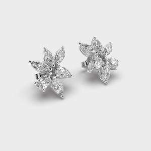Boucles d'oreilles clous fleur en diamant de laboratoire taille marquise et poire en or blanc/rose/jaune 9 carats - Product Image 6