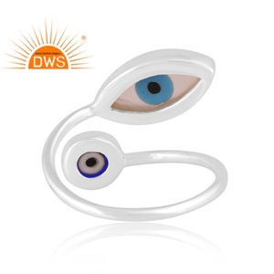 Latest Trending Fine Sterling Silver Mother of Pearl & Blue <b>Resin</b> Gemstone Evil Eye Design <b>Ring</b> Custom Jewelry Manufacturer - Product Image 4