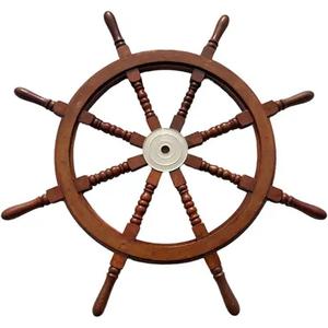 Rueda de barco de madera artesanal náutica, decoración de pared para el hogar, cubo negro de 16 pulgadas y mango del exportador indio - Product Image 2