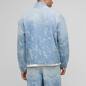 Chaqueta vaquera Vintage con cremallera de talla grande de Hip Hop de alta calidad para hombre, chaqueta con cuello levantado y logotipo bordado personalizado - Product Image 6