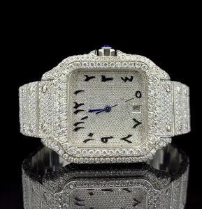 El mejor precio, venta al por mayor, accesorio de negocios, reloj de cuarzo helado con diamantes, inspirada en caja de aleación Hip Hop, banda de acabado antiguo para ropa de calle - Product Image 1