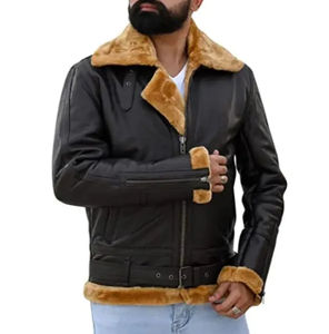 Chaqueta de Cuero Negra con Forro de Piel de Oveja para Hombre, Chaqueta de Cuero de Doble Cara, Transpirable, Premium, Talla Grande - Product Image 4