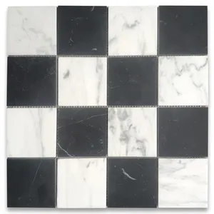 Carreau de mosaïque d'échecs de damier du marbre 3x3 de Carrara White & Black Honed-Mosaïques de catégorie de produit - Product Image 1