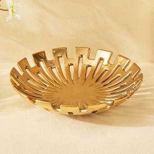 Metal Textured Gold Plated Serving Bowl Decorative Home Kitchen Table Top Dish <b>Platter</b> - Product Image 2