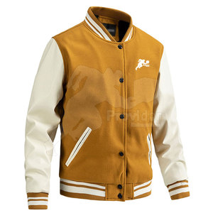 Veste universitaire personnalisée OEM à la mode pour hommes, bombardier décontracté à coupe étroite, veste d'hiver de baseball avec long col montant enduit - Product Image 2