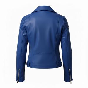 Veste de moto en cuir bleu style club pour femmes, vente en gros personnalisée, prix d'usine, style motard authentique, manteau de mode pour femmes - Product Image 3