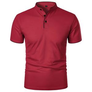 Polo à manches courtes et col montant 100% coton pour hommes, hauts d'affaires décontractés à motif solide avec tissu en toile - Product Image 3