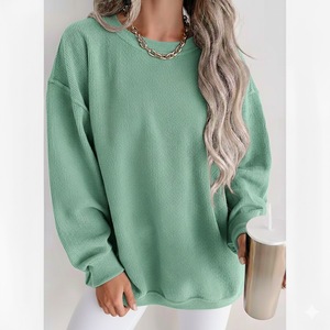 Pull-over en tricot côtelé uni de haute qualité pour femmes, décontracté, hiver, vente en gros, teinture unie, technique 100% coton - Product Image 1