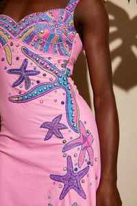 Robe de soirée sirène mi-longue sans manches à col rond ornée de sequins et de cristaux, anti-plis et écologique pour femme - Product Image 3