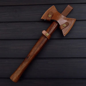 Tomahawk Burraq personnalisé de 19,5 pouces en acier au carbone, manche en bois de rose barbu, étui en cuir, cadeau de camping en plein air, fait à la main, industriel - Product Image 4