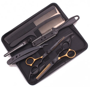Ensemble de ciseaux à cheveux en acier inoxydable japonais de 6 pouces, outil de coiffure, ciseaux à effiler en or noir de qualité pour salon de coiffure - Product Image 1