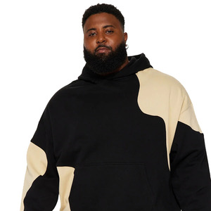 Top Trending <b>Men</b> <b>Black</b> Heavyweight Pullover <b>Hoodie</b> With Beige Applique Patches And Kangaroo Pocket For Sale - Product Image 5