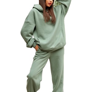 2023 ensemble décontracté à capuche solide coton à manches longues sweats à capuche et élastique taille haute cordon pantalon brodé technique de tricot - Product Image 1