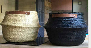 Vente chaude écologique pliable jonc de mer ventre panier bambou tissu plante Pot poignées pour cuisine maison stockage Organisation - Product Image 2