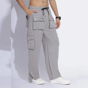 2025 pantalon de survêtement jambe droite taille haute poids lourd polaire Cargo coton Polyester plaine teint pantalon de survêtement - Product Image 5