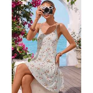 2026 <b>Sexy</b> Leopard Floral Print Slip <b>Dress</b> <b>Women</b> V-Neck Spaghetti Strap A-Line Summer Beach Sundress Wholesale OEM - Product Image 5