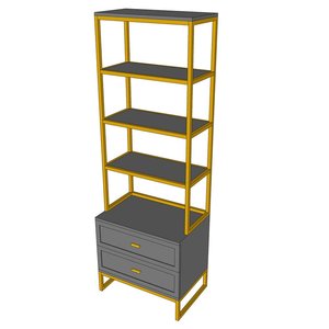 KS68130 Living Room Standing Type Bookshelf with Iron Frame and Rubber Wood Decorative Bookshelf with <b>Drawers</b> - Product Image 4