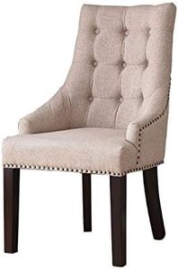 Chaises de salle à manger modernes de luxe, style mi-siècle, élégantes, en tissu beige, avec dossier capitonné et accents cloutés, en caoutchouc massif, mobilier de maison - Product Image 5