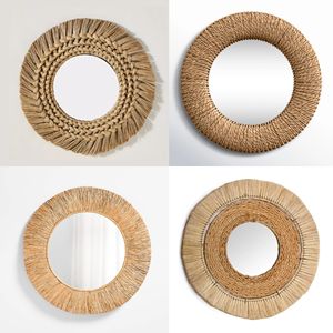 Miroirs muraux à cadre en jonc de mer rond durable et écologique pour la maison, le salon et la chambre à coucher. - Product Image 6