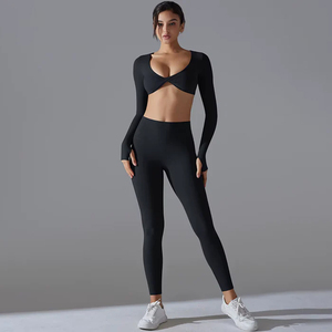 Hot Sale Sexy <b>Women's</b> Sportswear Set New Model Seamless Yoga Pants and Bra with Belt Decoration Ready-to-Wear - Product Image 1