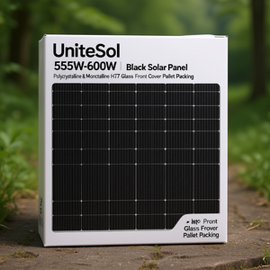Panneau solaire UniteSol 565W-600W noir, polycristallin et monocristallin, couverture avant en verre HJT, emballage sur palette - Product Image 3