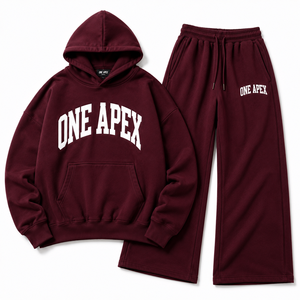 Ensemble de survêtement pour homme, comprenant un sweat à capuche bordeaux classique et un pantalon de survêtement à jambes larges, en coton premium épais, antibactérien, à séchage rapide et respirant - Product Image 6