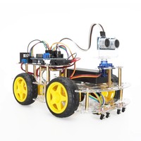 Kit de Coche Robótico de Doble Chasis con Sensor Ultrasónico para Evitar Obstáculos y Placa de Desarrollo con Rastreador de Líneas para Niños ArduIDE