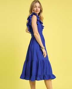 เดรสแม็กซี่ยาวถึงเข่าสำหรับผู้หญิงชุดเดรสลำลองแขนกุดทรงหลวมคอวีแบบหรูหราสำหรับฤดูร้อน - Product Image 3