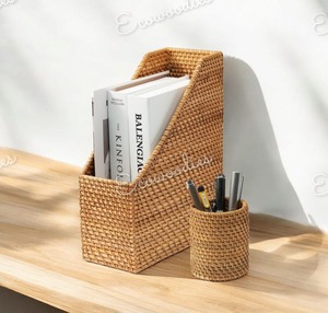 Modern & Unique New Design Natural Rattan and Bamboo Magazine <b>Holder</b> Space-Saving Office Table Pen Stand - Product Image 5
