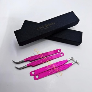 Pinzas para Extensión de Pestañas Curvas de Acero Inoxidable Getup Brosons Impex, Color Rosa Intenso con Recubrimiento en Polvo, Pinzas Profesionales para Pestañas - Product Image 5