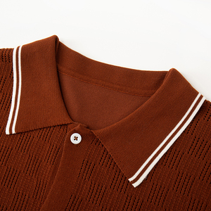 Camiseta Polo de manga corta con cuello Polo marrón personalizada para hombre para primavera y verano, suéter de punto informal a la moda - Product Image 6