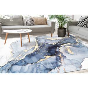 Tapis moderne imprimé marbre, bleu, luxe, petit, personnalisé, chambre à coucher, tapis en chenille - Product Image 4