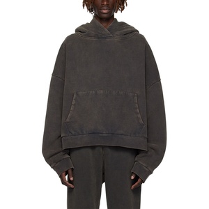 2025 Logo personnalisé hommes lavage à l'acide Boxy recadrée à capuche 500gsm haute qualité surdimensionné noir en détresse lavé à capuche hommes - Product Image 2