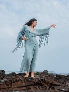 Déesse à la mode frange robe portefeuille Maxi Boho vêtements été à manches longues femmes robe florale Maxi longue mince robes décontractées pour les femmes - Product Image 4