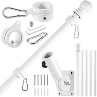 Kit de mât de drapeau blanc 6 pieds en acier inoxydable épaissi pour mur de maison ou porche, pour drapeaux en polyester 3x5/4x6, avec système anti-enroulement rotatif
