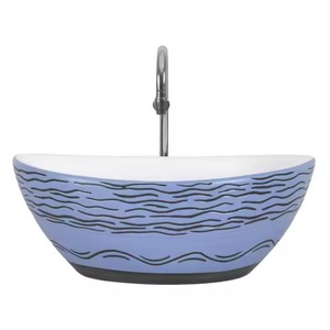 Lavabo de table de forme ronde imprimé en noir et blanc évier de salle de bain en céramique moderne sous le comptoir pour une utilisation sur le comptoir - Product Image 4