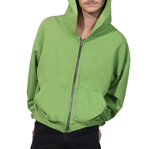 Sweat à capuche zippé 100 % coton épais pour homme, avec logo personnalisé imprimé, coupe courte, motif hiver, coupe droite, respirant, 2 pièces - Product Image 3