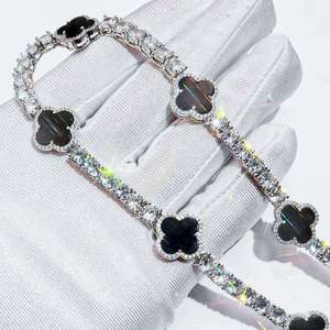 Cadena de tenis de trébol de plata 925 chapada en rodio con diamantes rellenos que pasan la prueba del diamante, joyería fina de Hip Hop para hombres y mujeres - Product Image 2