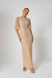 Vestido de Noche Largo con Lentejuelas y Perlas, Diseño Moderno, Escote Redondo Profundo Natural, Bordado para Fiestas y Cócteles - Product Image 3