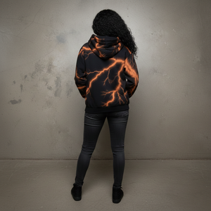 Vintage Y2K Style 3D Embroidery <b>Black</b> Bleach <b>Dye</b> Effect Rusty Orange Thunder Streetwear Hoodie for Women Breathable Eco-Friendly - Product Image 4