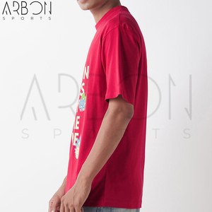 เสื้อยืดผ้าฝ้ายถักสำหรับผู้ชายสีขาวแดงคอนทราสต์100% คอกลมพิมพ์ลายกราฟิกสุดอินเทรนด์ - Product Image 3