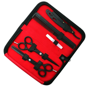 Kit de tijeras de peluquero de acero con revestimiento negro profesional Tijeras de adelgazamiento de corte de cabello con estuche de cuero de afeitar Herramientas para el cabello de uso en salón - Product Image 3