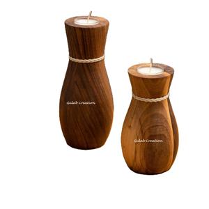 Porte-bougie rond en bois d'acacia fait à la main, écologique, pour Pâques - Product Image 1