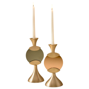 Modern Geometric Shape Set of 2 Copper <b>Candle</b> <b>Holders</b> Standard Design with Black Iron Base for Home Decoration - Product Image 2