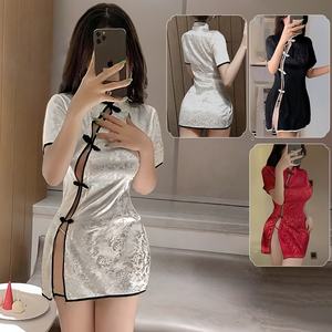 2026 Lencería Cheongsam Sexy de Talla Grande Estilo Retro para Mujer, con Abertura Alta, Conjunto de Tentación Estilo Uniforme, con Tanga - Product Image 4