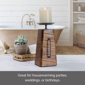 Rustic Square <b>Tall</b> Wooden <b>Candle</b> Pillar <b>Holder</b> with Black Iron Plate Farmhouse Style <b>Candle</b> Stand for Home, Event,Tabletop Decor - Product Image 3
